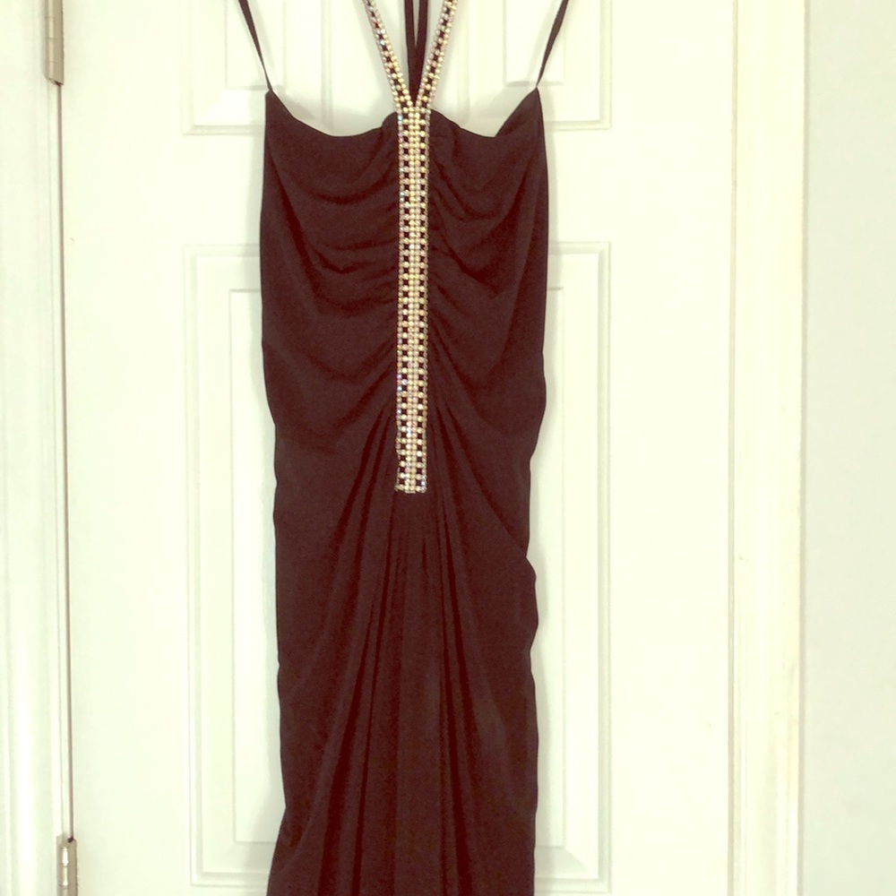 Long black dress with rhinestones